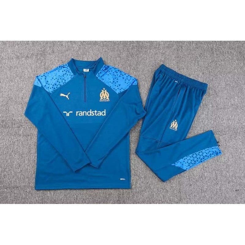 2023/2024 Olympique de Marseille Half-Pull Training Suit Blue Football Jersey Set